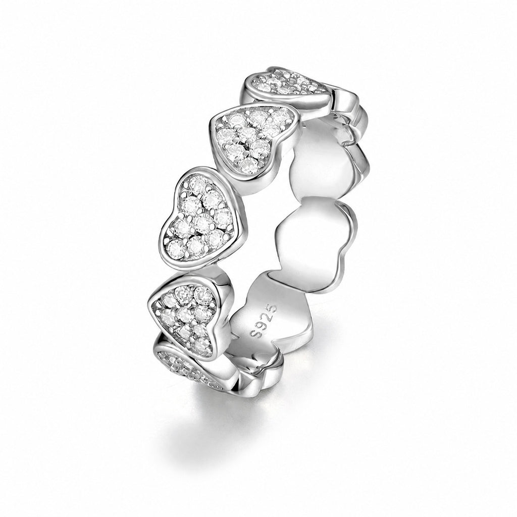 White Moissanite Heart Eternity Band Ring In S925 Sterling Silver  Ring