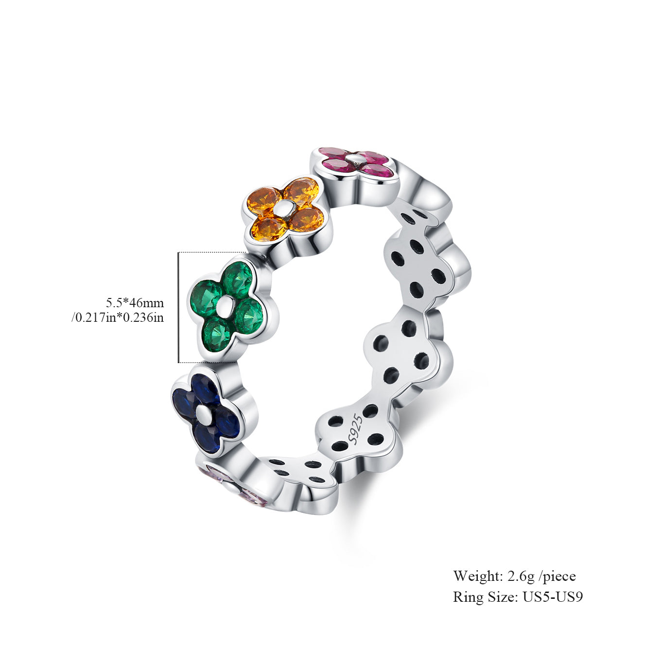 Colorful Lucky Clover Turquoise Heart S925 Sterling Silver Adjustable Open Ring