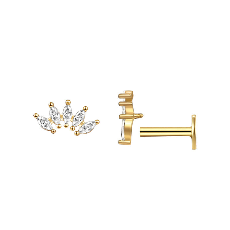 Women CZ Crown 925 Sterling Screw Flat Stud Earring (Single)