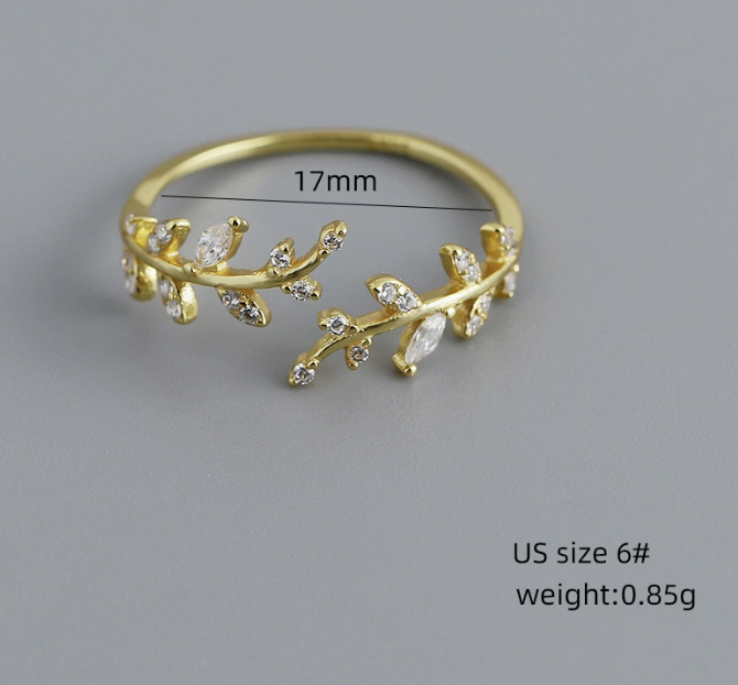 Olive Leaf Cubic Zirconia 925 Sterling Silver Ring