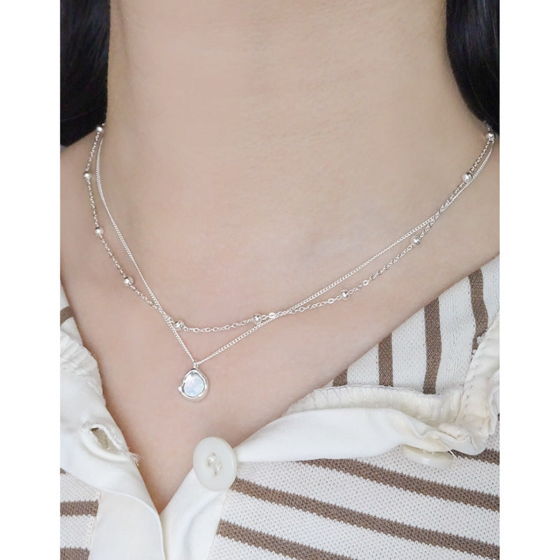 Elegant Irregular Opal Stone Design S925 Sterling Silver Necklace