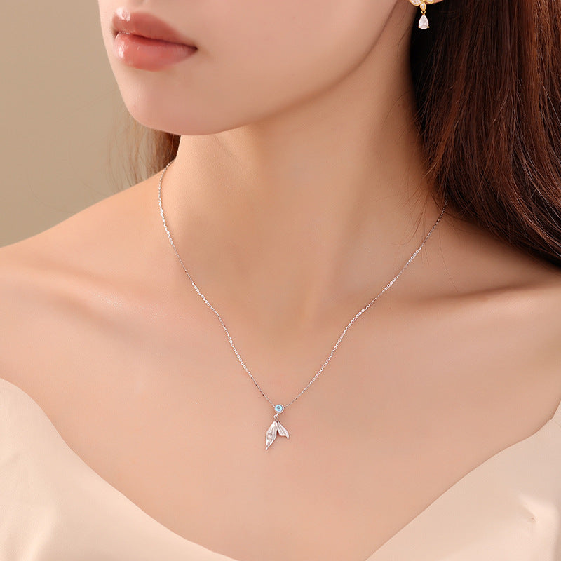 Mermaid Tail Pearl 925 Sterling Silver Necklace Semi Transparent Round Decorative Fashion Simple Pendant Necklace