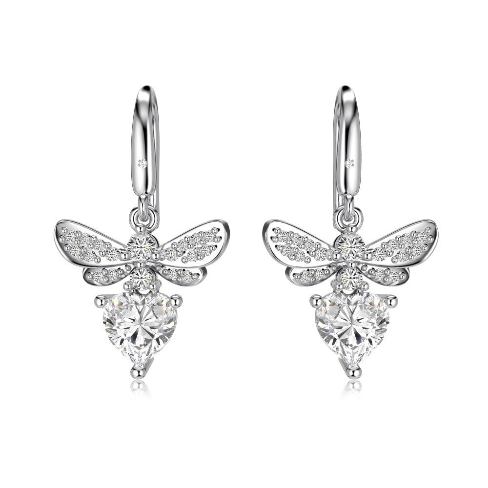 Beautiful Elegant CZ Butterfly Bow-knot 925 Sterling Silver Dangling Earrings