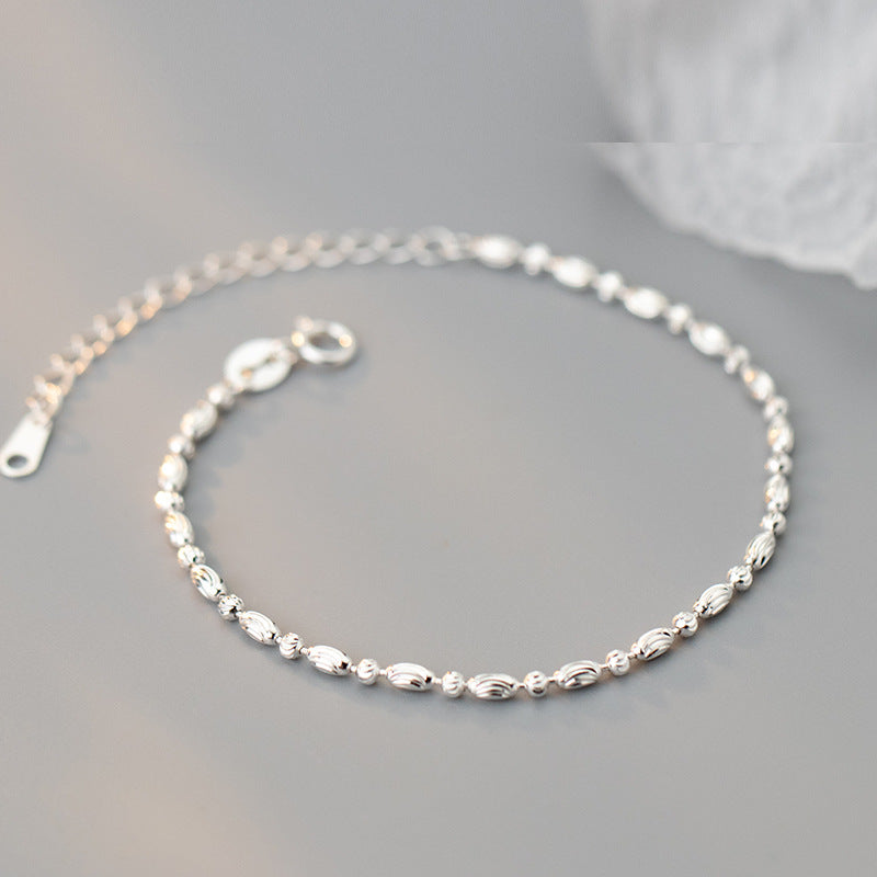 Minimalist Geometric Delicate Adjustable Extension Pure Metal Silver S925 Sterling Silver Oval Bead Chain Bracelet