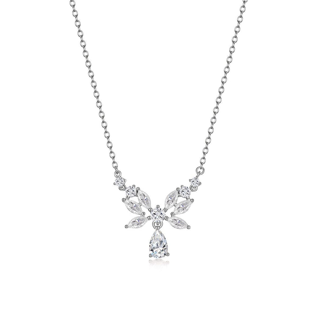 Butterfly Wing Marquise And Pear Cut Moissanite  925 Sterling Silver Pendant Necklace