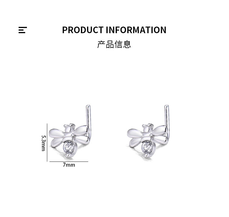 Cute Mini CZ Honey Bee 925 Sterling L Shape Nose Stud