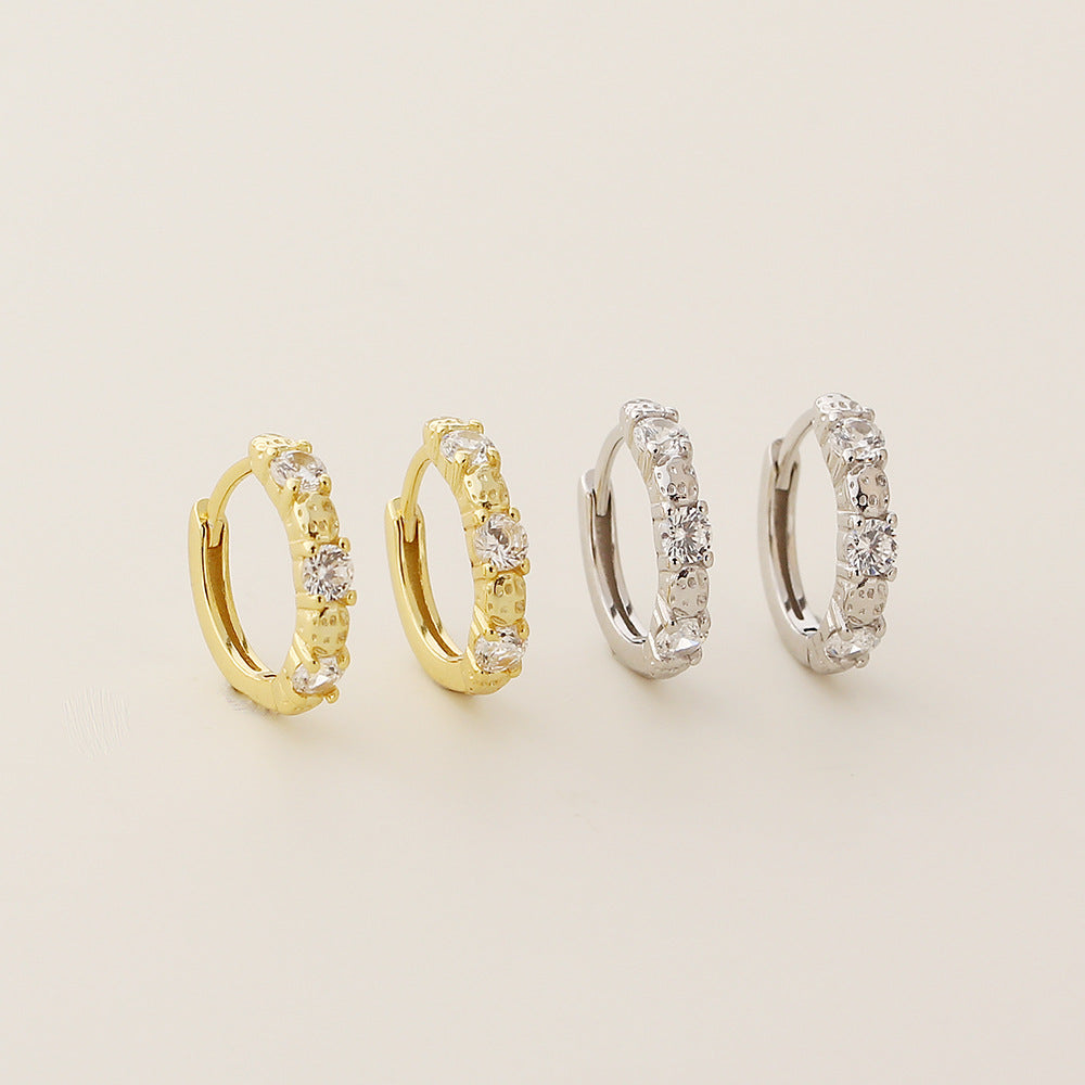 Geometric Circle Zirconia Close Fit 925 Sterling Silver Huggie Hoop Earrings