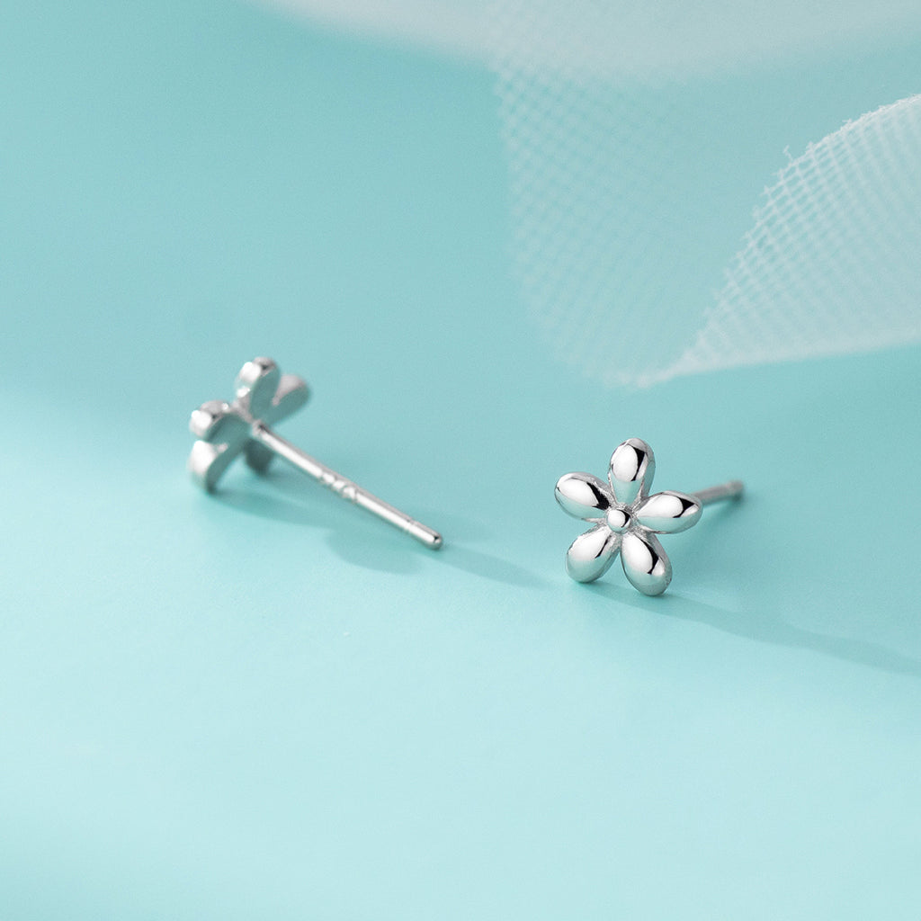 Women Elegant Modern Delicate Fashion Jewelry Five Petal Flower S925 Sterling Silver Stud Earrings