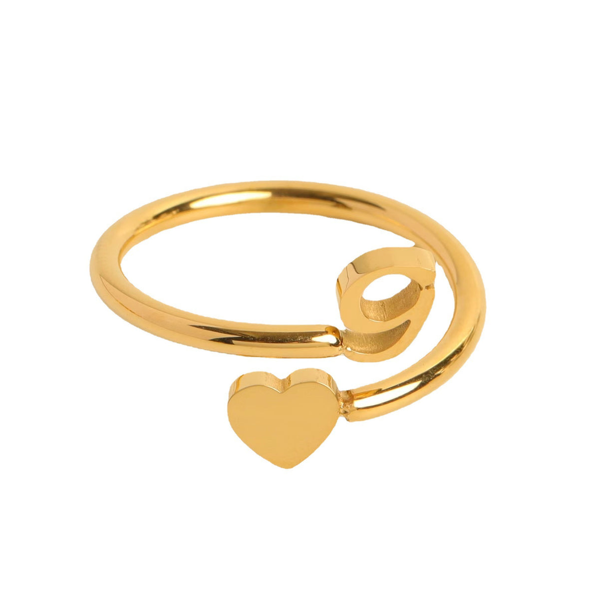 initial simple letter ring, three-dimensional heart-shaped tail ring, adjustable openin