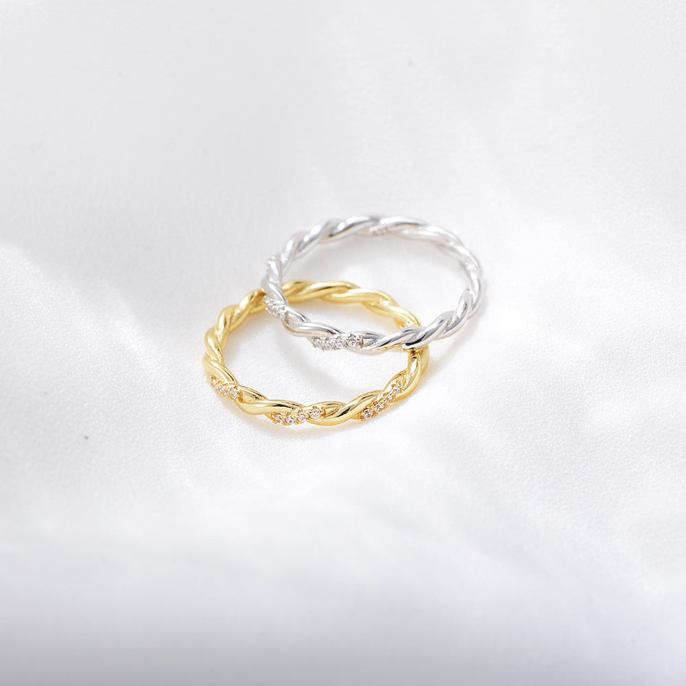 Office CZ Twisted Simple 925 Sterling Silver Adjustable Ring