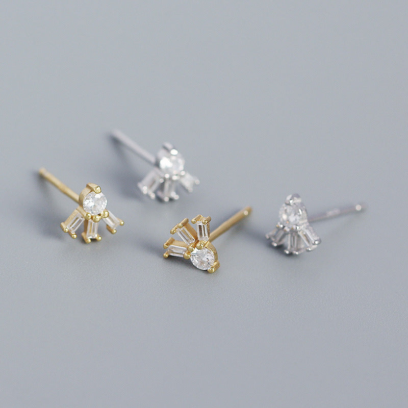 Simple CZ Sunshine 925 Sterling Silver Stud Earrings