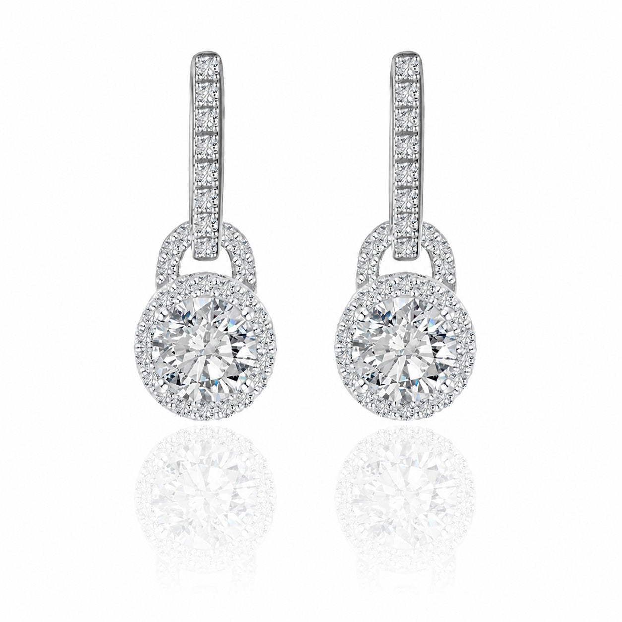 Moissanite Geometric Round Halo Drop Earrings  925 Sterling Silver Earring