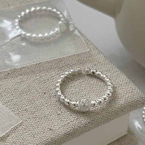 Masculine Round CZ Beads 925 Sterling Silver Adjustable Ring