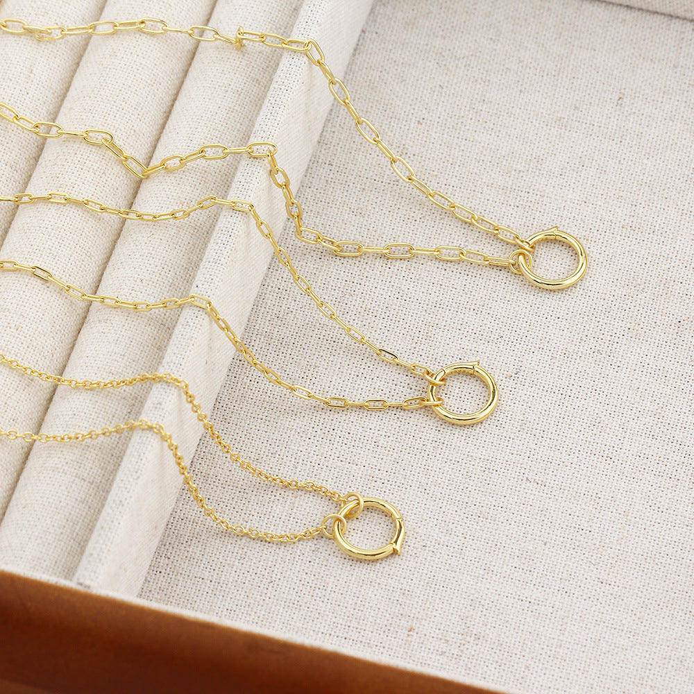 Minimalist Round Spring Clasp 925 Sterling Silver Chain Necklace DIY Charm Holder Layered Collarbone Necklace