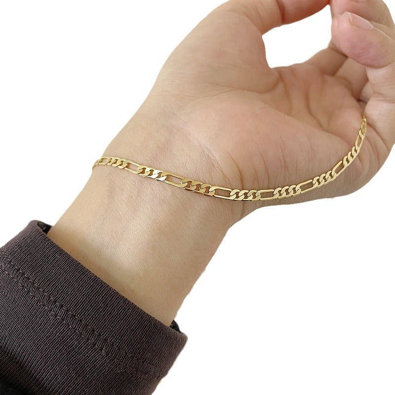 S925 Minimalist Gold Tone Figaro Chain Clavicle Necklace