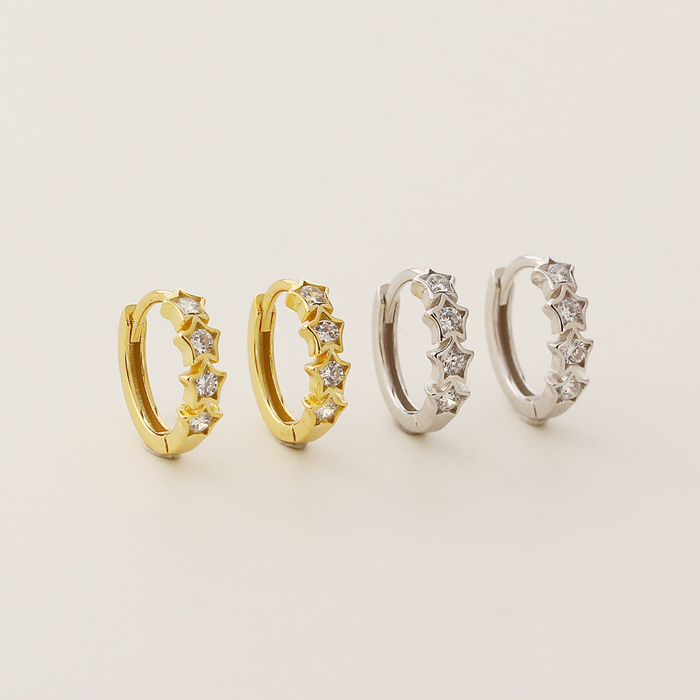 Star Shape Cubic Zirconia  925 Sterling Silver Hoop Huggie Earrings