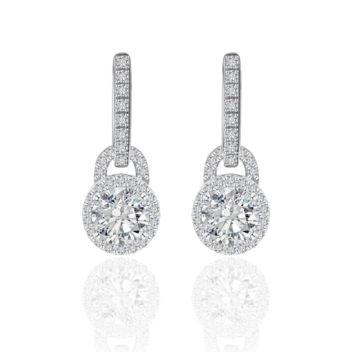Moissanite Geometric Round Halo Drop Earrings  925 Sterling Silver Earring
