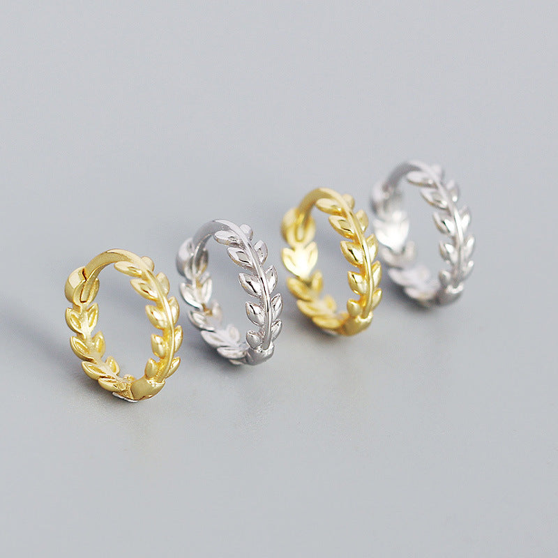 Minimalism Leaves Branch 925 Sterling Silver Hoop Earrings