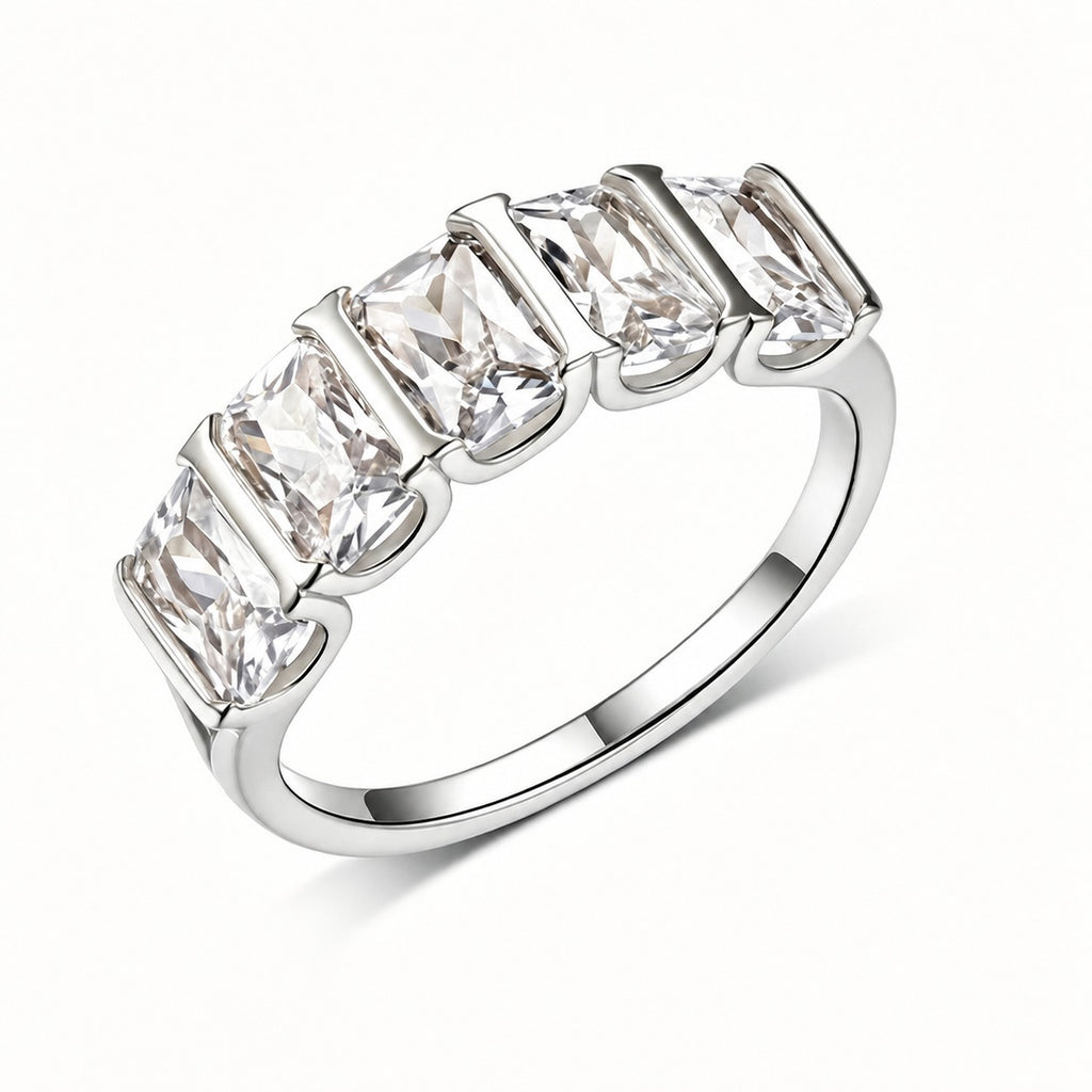 Five Stone Geometric Moissanite Ring 925 Sterling Silver Rectangular Trapezoid Cut Full Row Band Ring White Gold Yellow Gold Modern Fashion Wedding Party Anniversary Gift