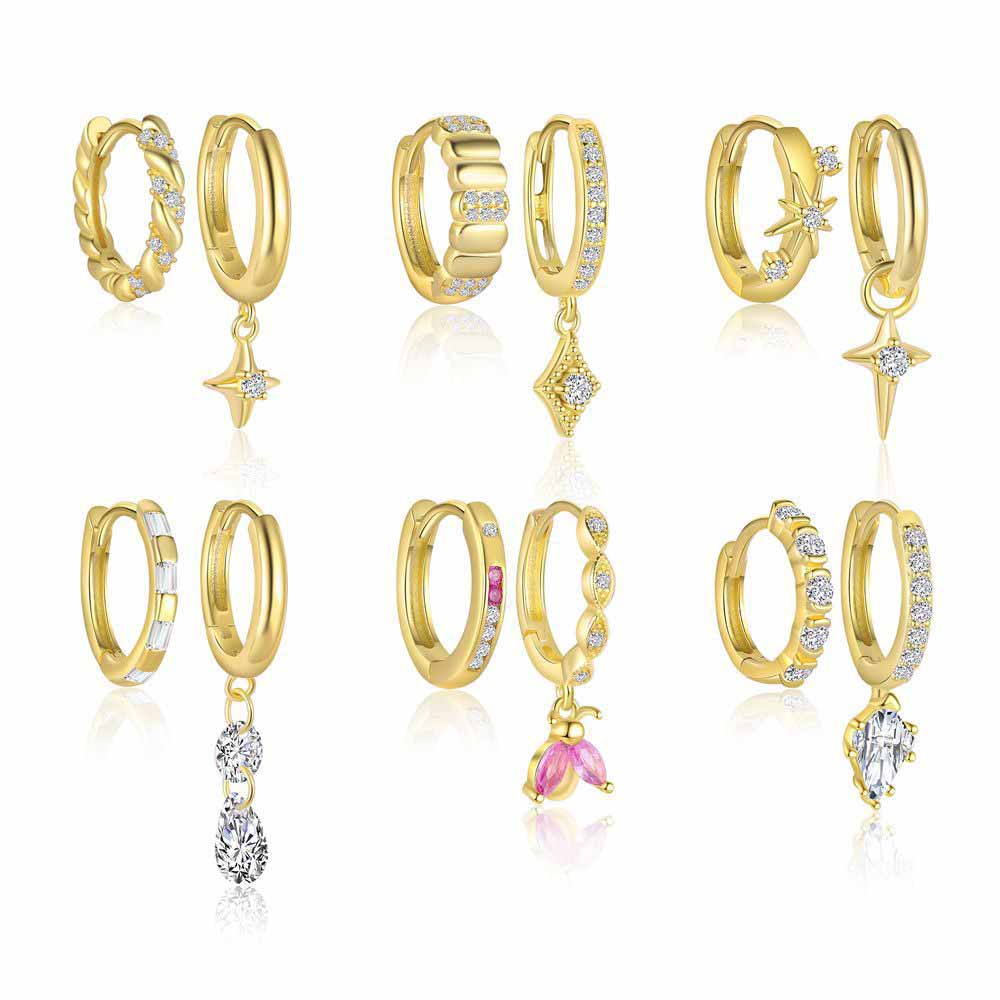 Fashion Irregular Asymmetric Twisted CZ Hoops 925 Sterling Silver Hoop Earrings
