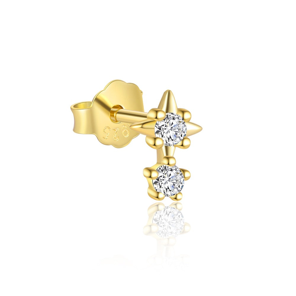 Party Golden Shining CZ Star 925 Sterling Silver Stud Earrings
