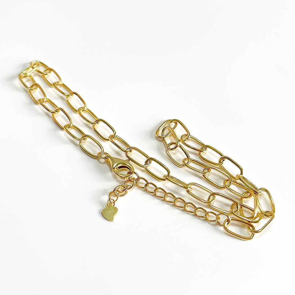 Modern Simple Hollow Curb Chain 925 Sterling Silver Necklace