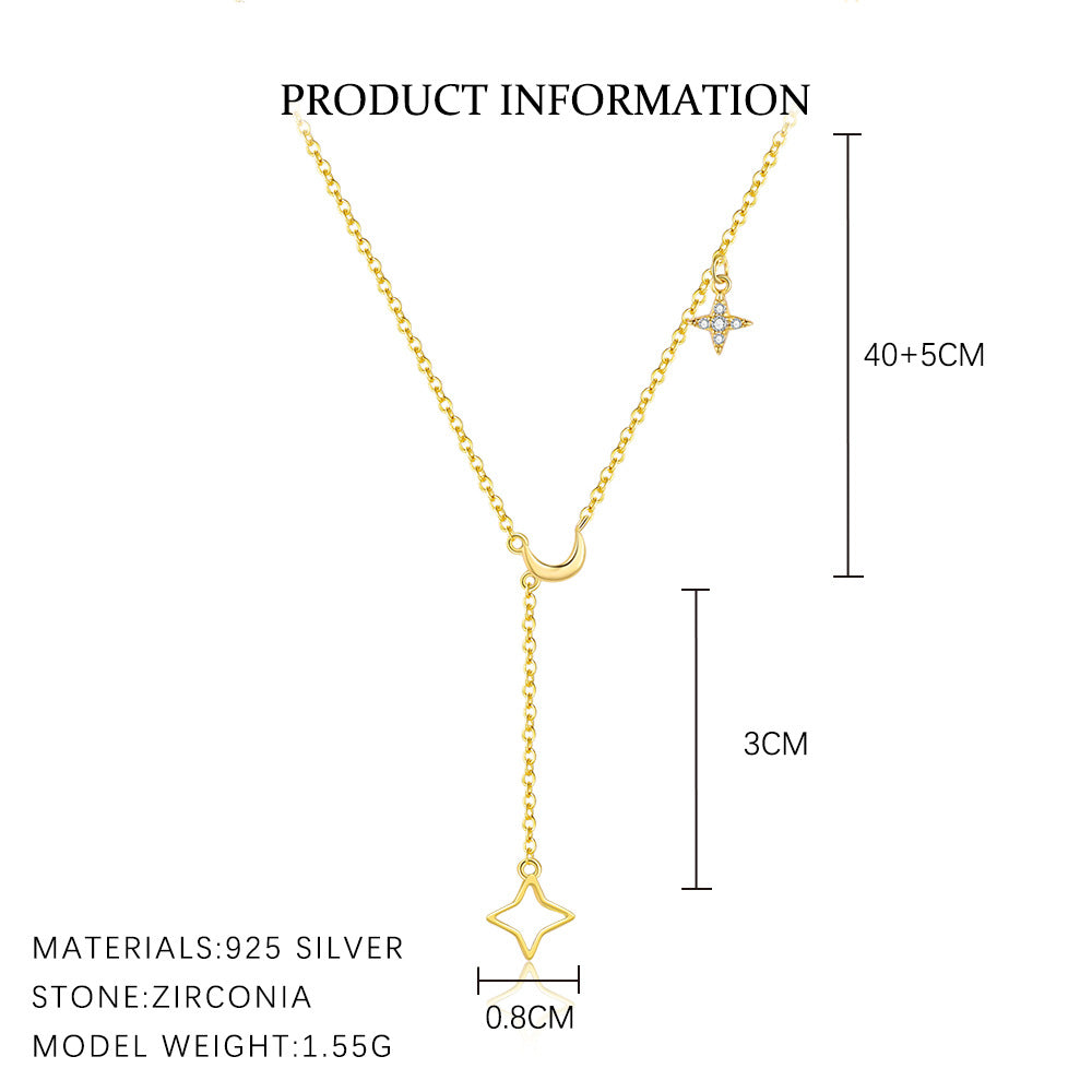 Girl CZ Geometry Hollow Star Flower Leaves 925 Sterling Silver Necklace