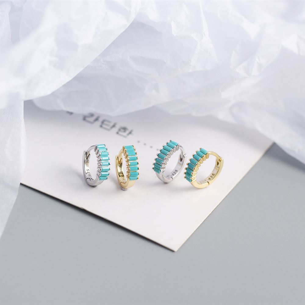 Geometry Rectangle CZ Circle 925 Sterling Silver Hoop Earrings