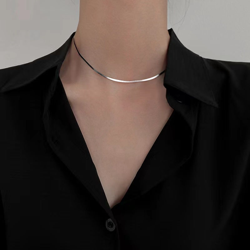 Minimalist Flat Snake Chain Necklace S925 Sterling Silver Blade Chain Choker Necklace