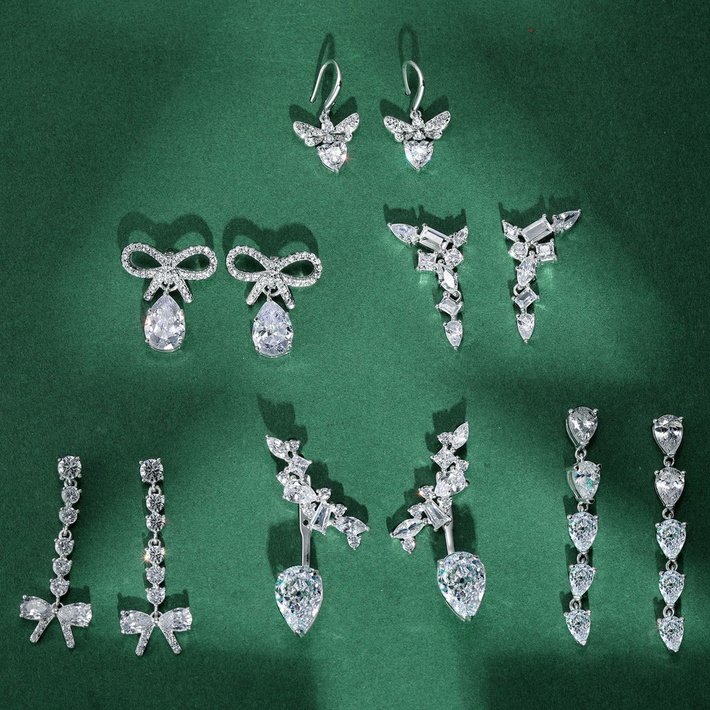Beautiful Elegant CZ Butterfly Bow-knot 925 Sterling Silver Dangling Earrings