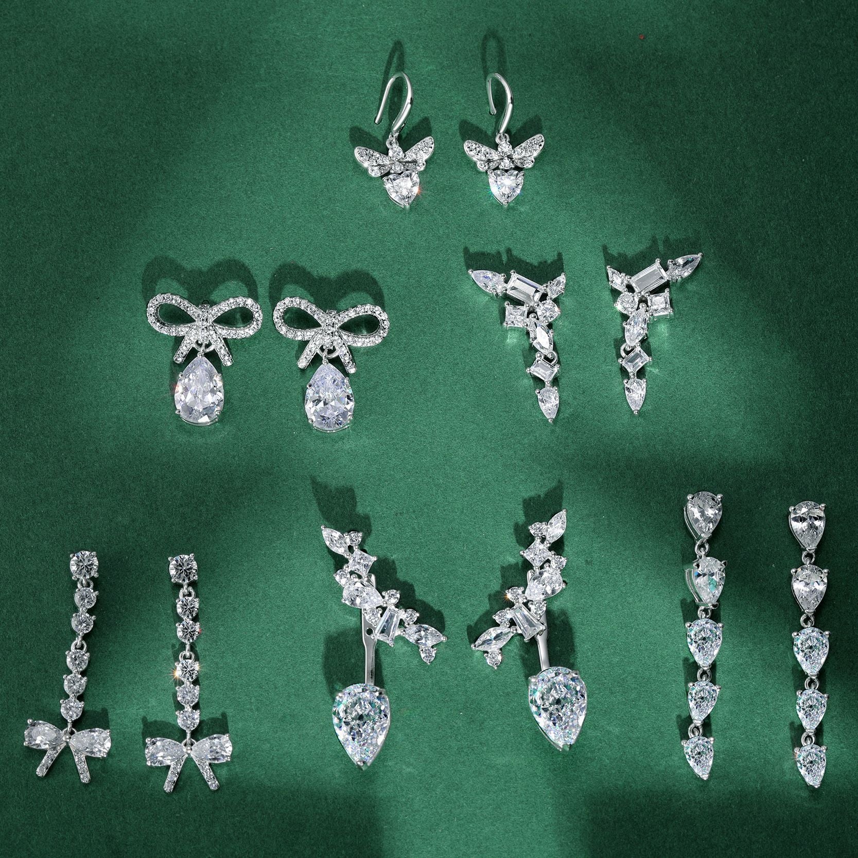 Beautiful Elegant CZ Butterfly Bow-knot 925 Sterling Silver Dangling Earrings