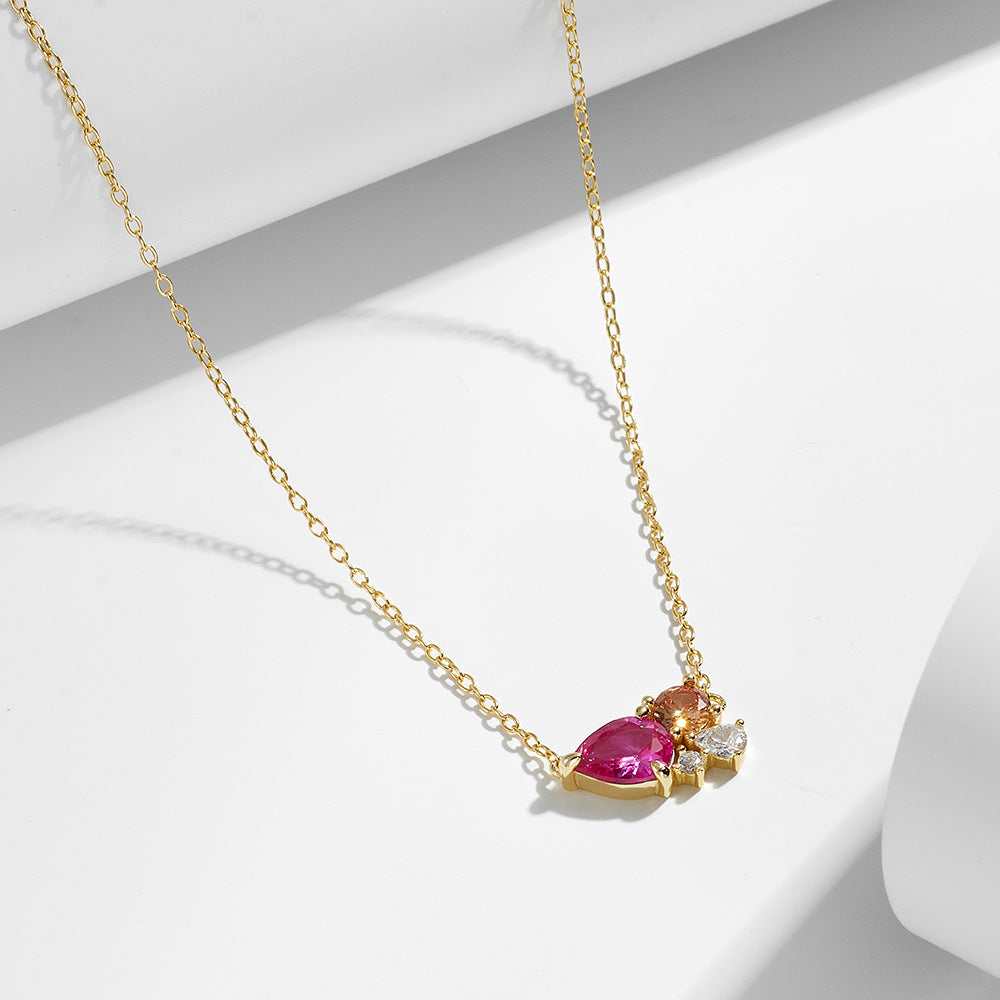 Women Pink Watedrop CZ 925 Sterling Silver Necklace