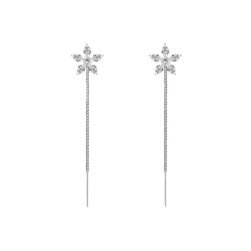Beautiful CZ Flowers Women 925 Sterling Silver Dangling Tassels Earrings