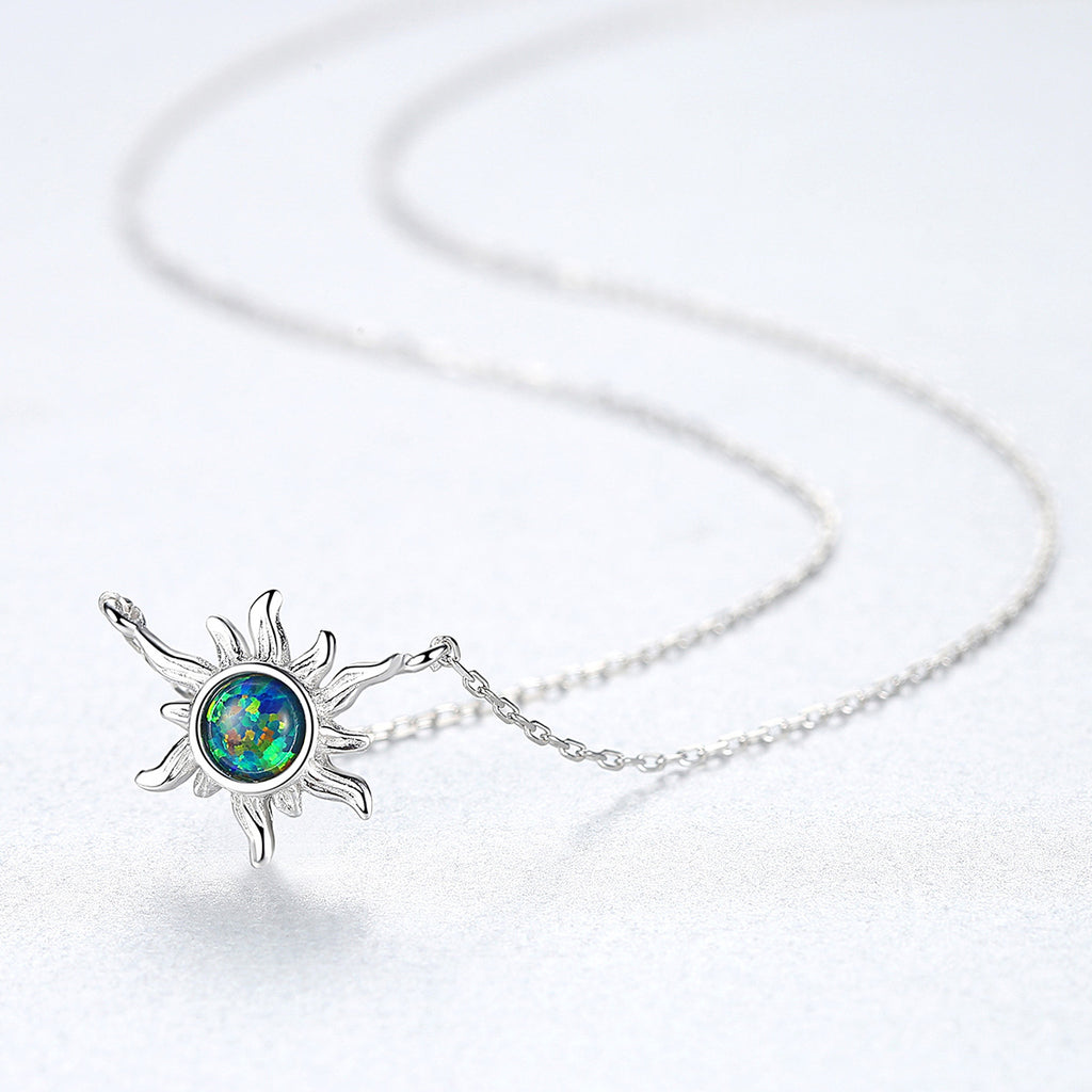 Friend's Created Opal Sunflower 925 Sterling Silver Necklace