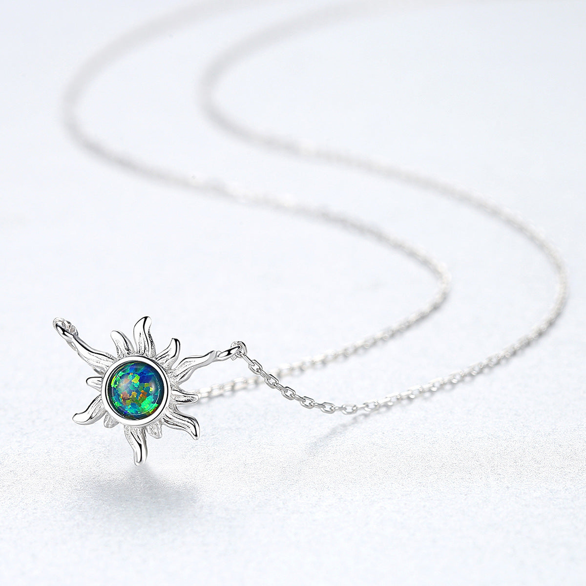 Friend's Created Opal Sunflower 925 Sterling Silver Necklace