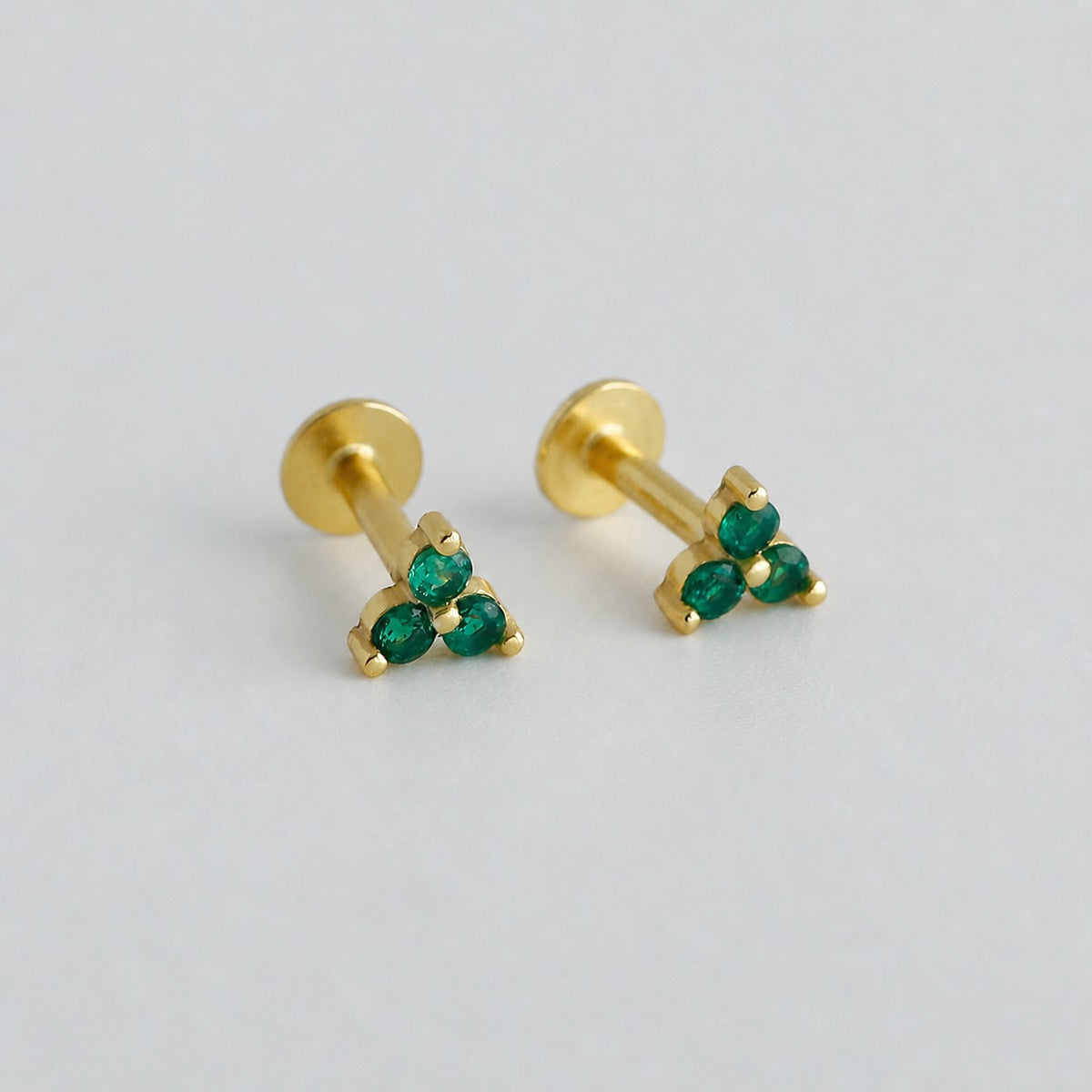 Geometric Triangle-Shaped Cubic Zirconia Flat Bottom 925 Sterling Silver Stud Earrings