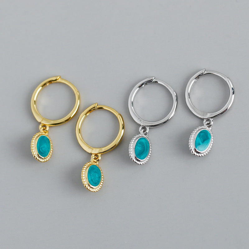 Lake Amber Exquisite Green Oval Epoxy Resin 925 Sterling Silver Dangle Earrings