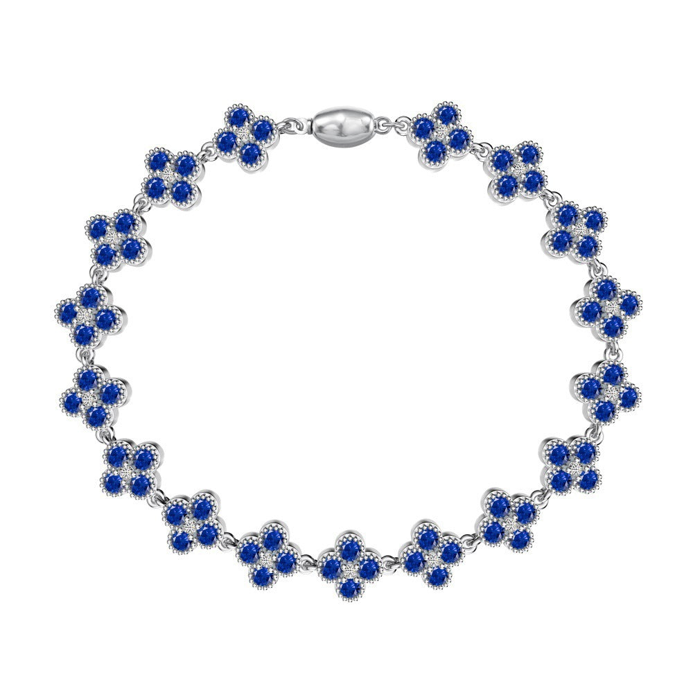 Girl Beautiful White Blue CZ Four Leaf Clover 925 Sterling Silver Bracelet Dangling Earrings