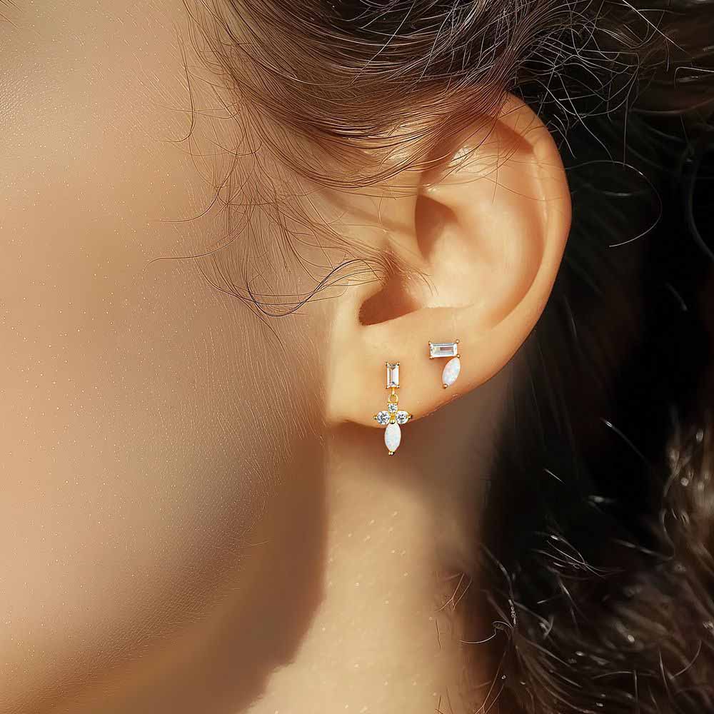 Beautiful Shining CZ Created Oval Opal 925 Sterling Silver Stud Dangling Earring