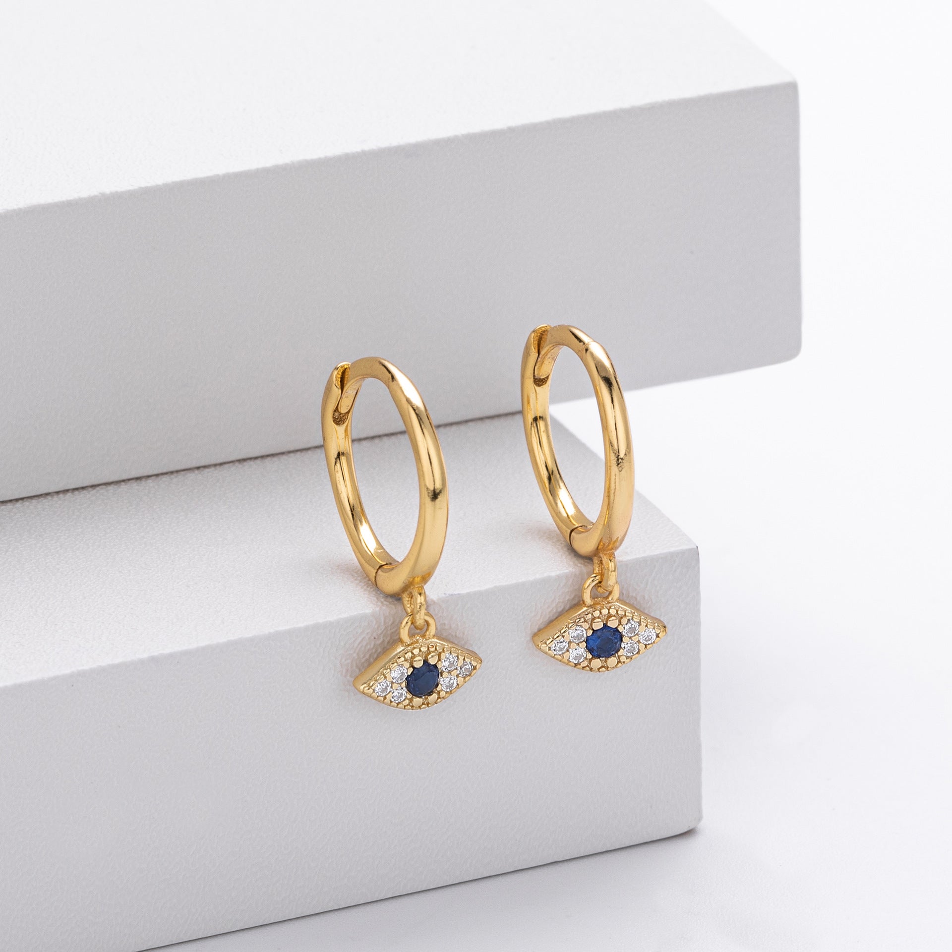 Geometric Evil Eye Design Cubic Zirconia Dangling Earrings 925 Sterling Silver for Women Party Fashion Elegant Jewelry Gift 2024 New