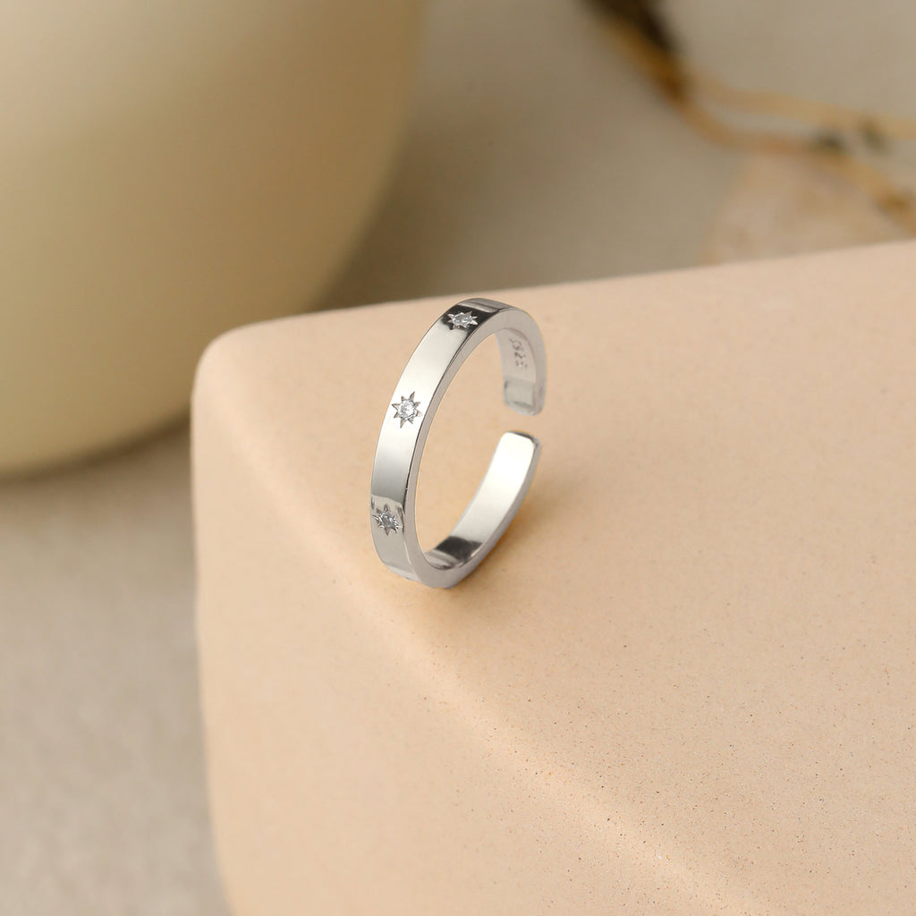 Minimalism CZ Golden 925 Sterling Silver Adjustable Ring