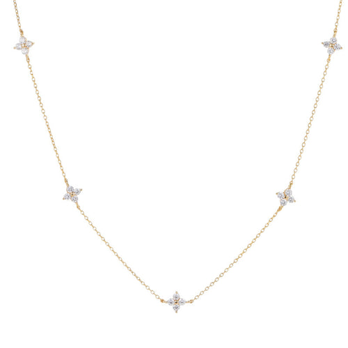 Butterfly Clover Cubic Zirconia S925 Sterling Silver Station Necklace