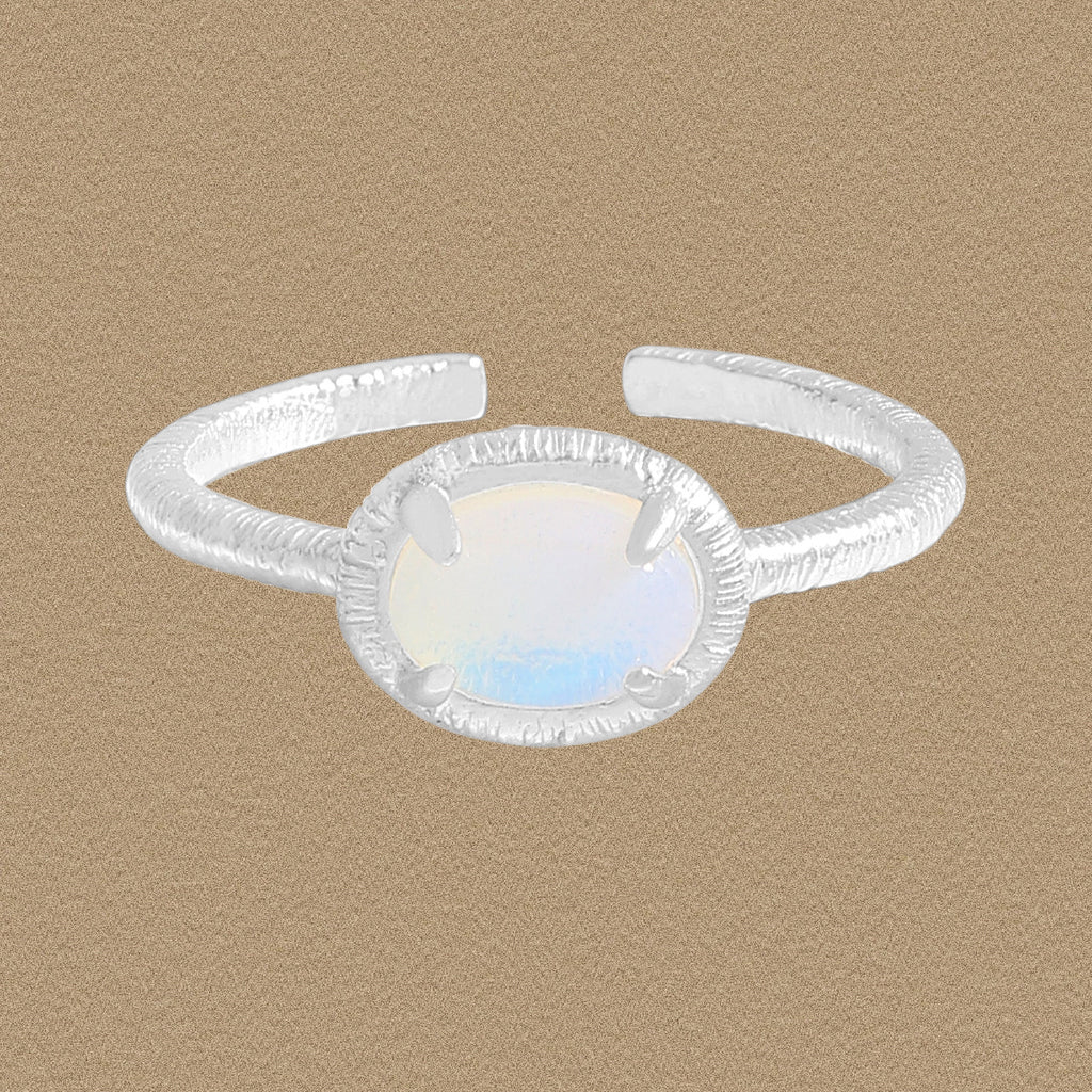 Causal Simple Oval Natural Opal 925 Sterling Silver Adjustable Ring