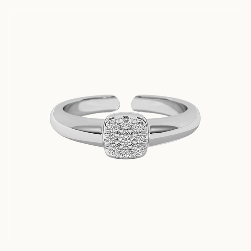 Geometric 925 Sterling Silver  Square Cushion Cluster Cubic Zirconia Open Adjustable Ring