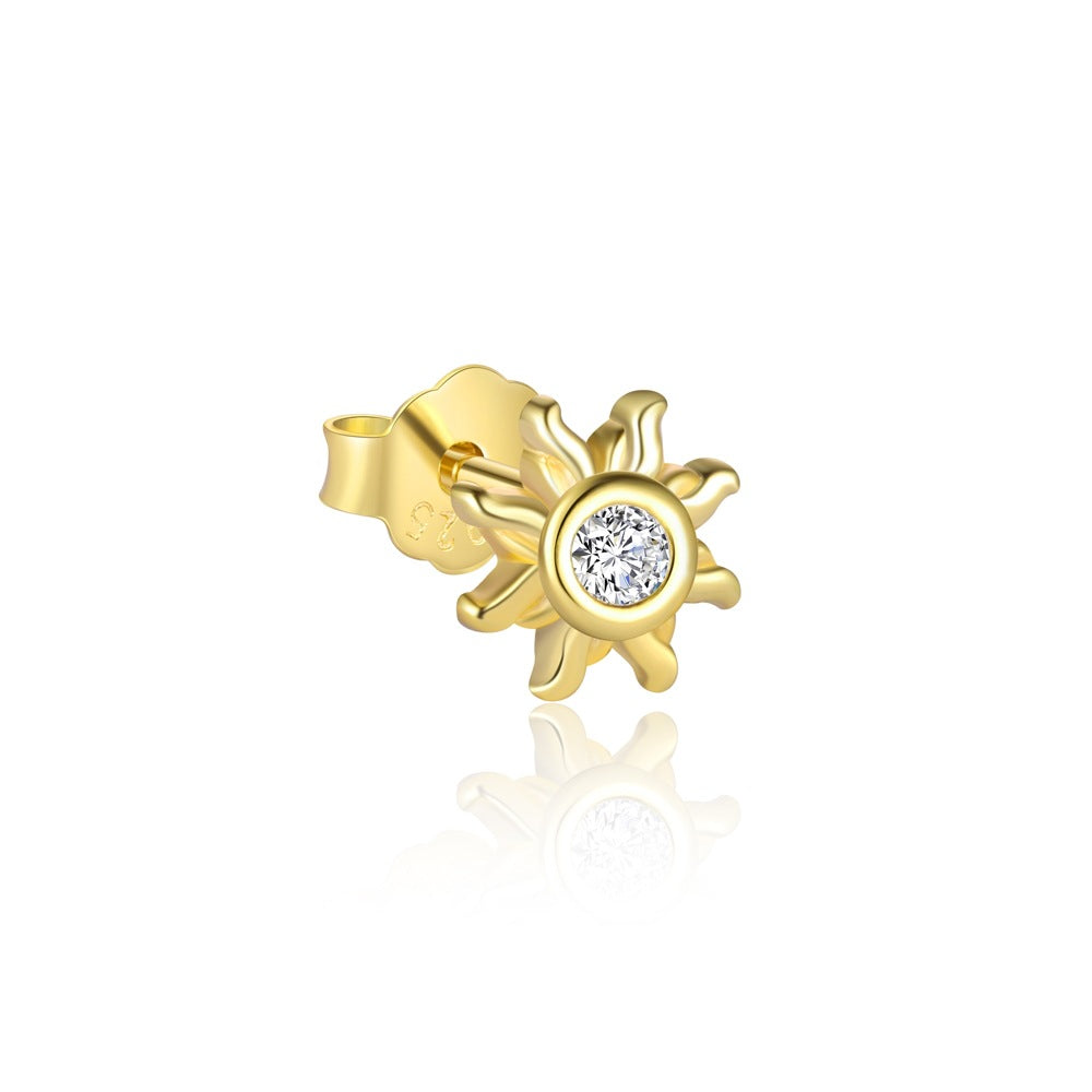 Cute Gold CZ Planet Star Sun Crescent Moon 925 Sterling Silver Stud Earring (Single)