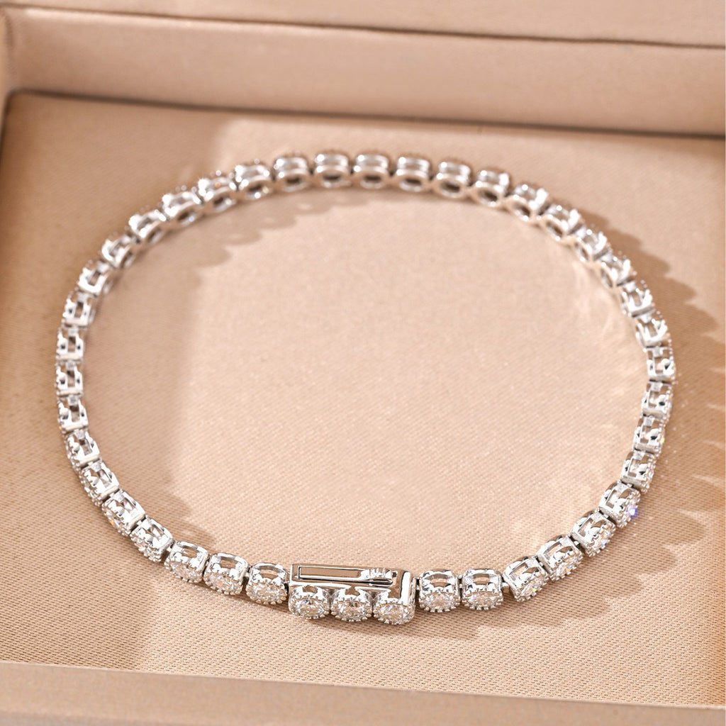 Round Halo Moissanite Tennis Chain Bracelet  925 Sterling Silver Geometric Circle Link Bracelet