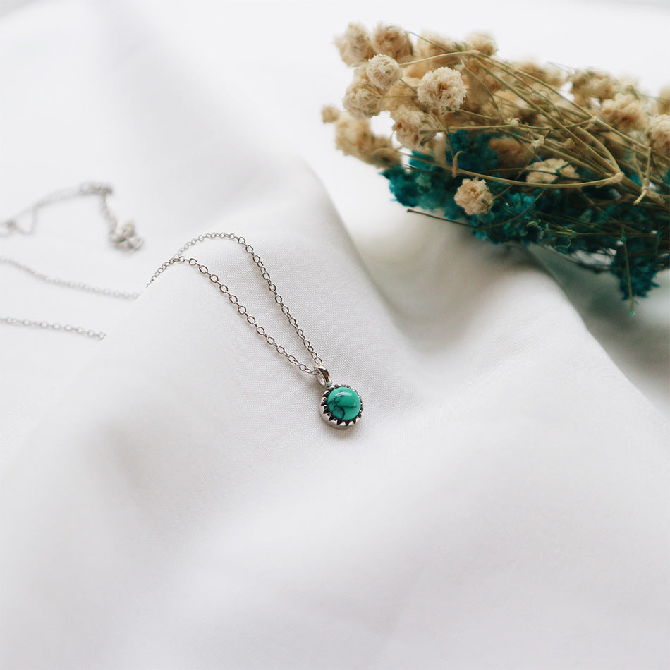 Turquoise Round Geometric Shaped Pendant  925 Silver Necklace