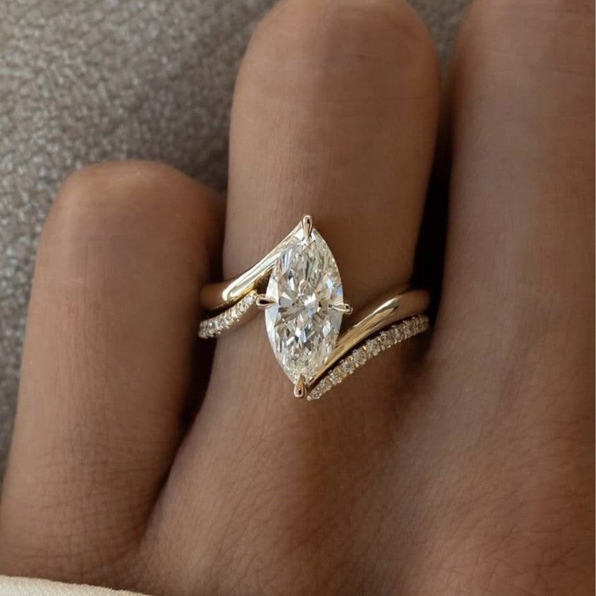 Stacked Ring Set with Curved Moissanite   925 Sterling Silver Stud Earrings