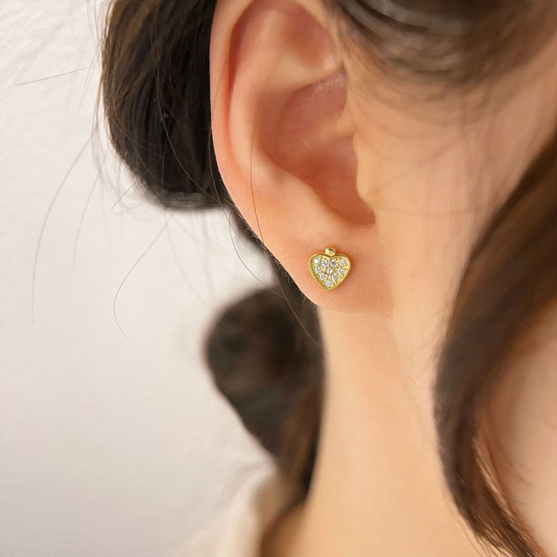 Cute Mini CZ Hearts 925 Sterling Silver Stud Earrings