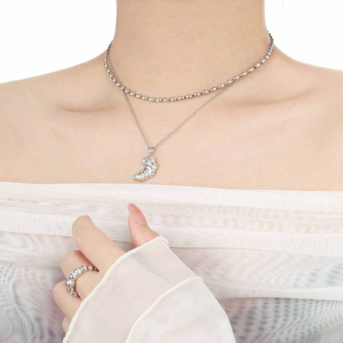Fashion Food Irregular Croissant 925 Sterling Silver Necklace